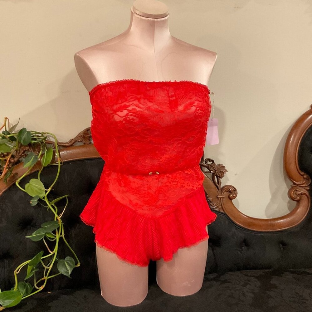 Vintage Undercover Wear Strapless Lace Romper Lingerie Teddy Bodysuit Size S